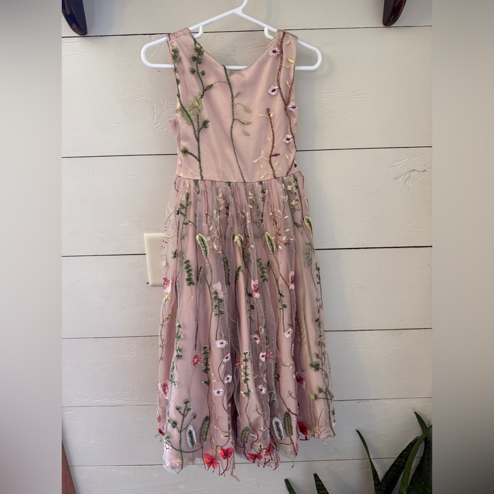 Floral Embroidered Pink Flower Girl Dress 4T - Picture 4 of 14